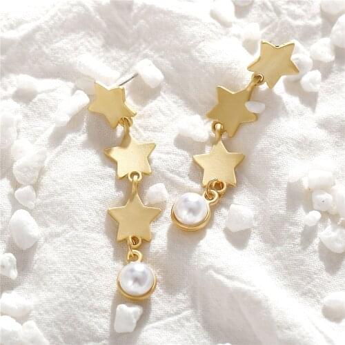 New Boho Fashion Gold Star Heart Shaped Artificial Pearl Pendant Earrings For Women Vintage Earring Jewelry Party Wedding Gift
