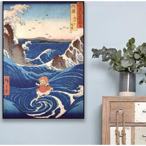 Modern Home Decoration Wall Art Painting Ponyo Japanese Canvas Pictures Printing Nordic Modular Artwork Poster For Living Room