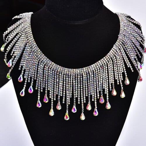 Crystal Glass colorful Rhinestone Fringe Chain Sewing Metal Tassels Trim Wedding Dress Applique Strass Banding Clothes Crafts