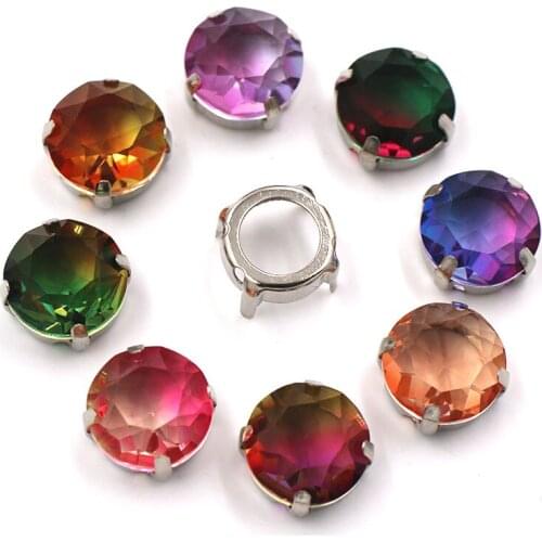 Wedding Decoration Tourmaline Round Shape Flat Top Glass Sliver Claw Setting Rhinestones Crystal Strass Sew On Clothing/Dress