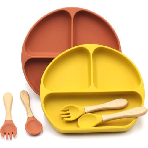 Suction Plate Spoon Fork Tray Baby Bowl Set Baby Feeding Bowl Set Dinnerware Set Waterproof Silicone Plates Bowls Baby Stuff