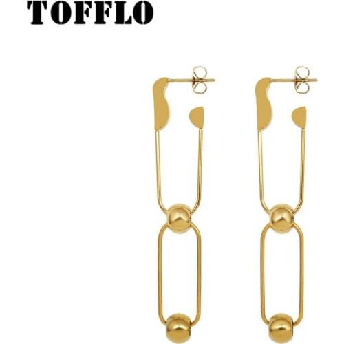 TOFFLO Stainless Steel Jewelry Paper Clip Steel Ball Earrings 18 K Golden Women Fashion Earrings BSF494