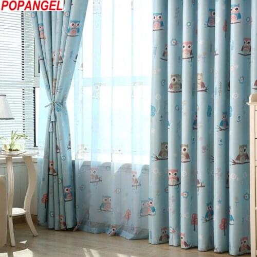 Popangel Cartoon owl printed environmental material blackout children bedroom cloth curtains New design material voile curtains