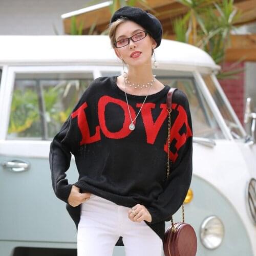 Womens Oversized Sweaters Autumn Winter Female Long SLeeve Bat Wing Fashion LOVE Knitted Pullovers Shirts Jumper Tops
