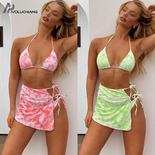 2020 Lady Swimsuit Monokini Three Piece Print Colour Bandage Bikini High Waist Triangle Paded Vacation Beachwear Female