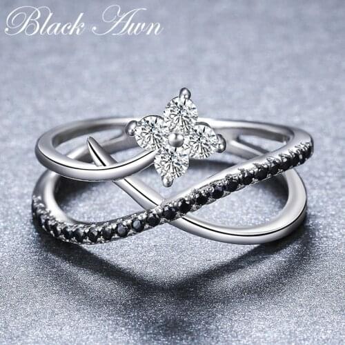 2018 New Romantic 925 Sterling Silver Fine Jewelry Engagement Black Spinel Flower Engagement Ring for Women Anillos Mujer G084