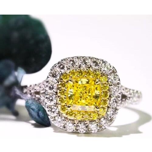 Yanleyu Princess Yellow Cubic Zirconia Wedding Engagement Ring for Women 100% 925 Sterling Silver Fine Jewelry Accessories PR216