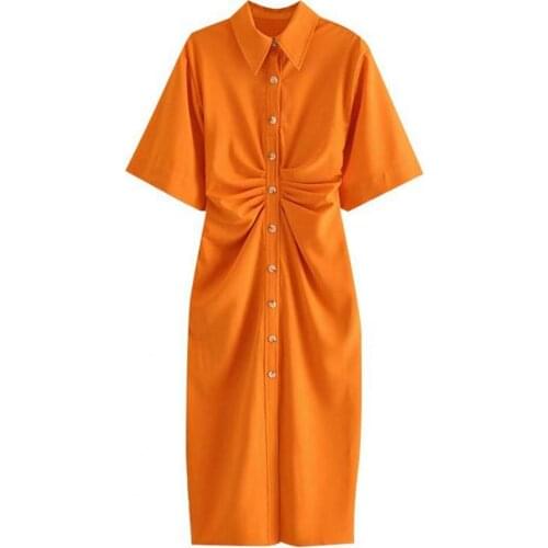 Summer Za Dress Women 2021 High Street Vintage Print Lapel Folds Party Shirt Dress Vestidos De Fiesta De Noche Vestidos