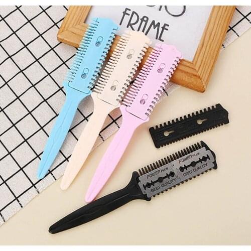1pcs Barber Hair Razor Comb Scissor Tool Bangs Brush Hairdressing Trimmers Hair Shaving Blades Cutting Thinning Beauty Styling