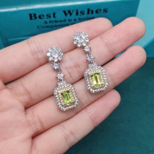 2021 Trend Charm Drop Earrings Inlay Green Square Cubic Zirconia Elegant Jewelry For Women Wedding Anniversary Engagement Gifts