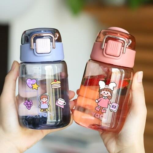 Cute Childrens Water Bottle Portable Male Female Pupils Water Cup Tea Mug Creative Fresh Sports Kettle Plastic Bottle DIY Stick