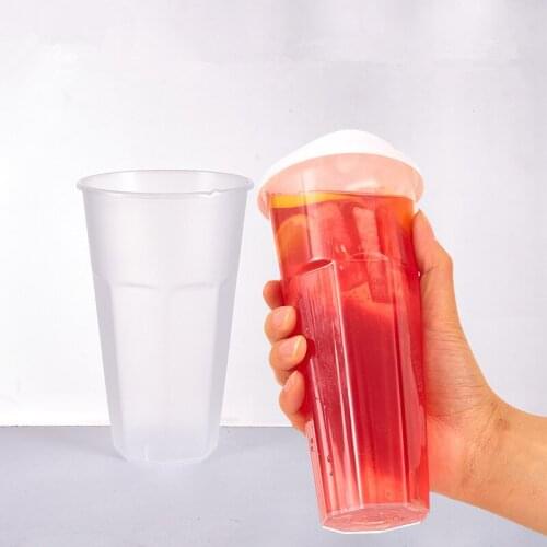 50pcs Disposable transparent pp octagonal injection molding cup thick milk tea juice drink cup takeaway packaging cup with lid