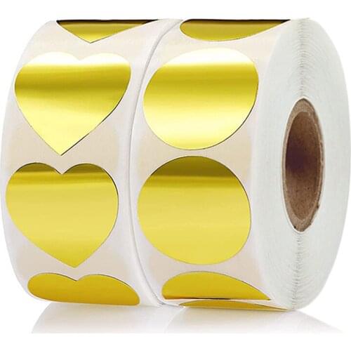 500pcs/roll Round Gold Heart Shaped Stickers Coding Dot Adhesive Labels for Package Sealing Colorful Wedding Party decorations