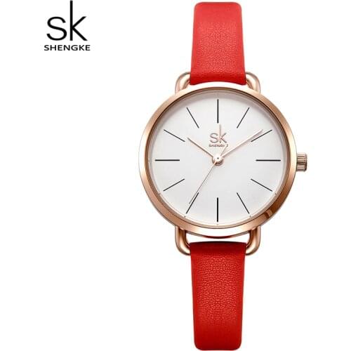 SHENGKE 2020 New Red Leather Strap Women Watches Simple Dial Ladies Quartz Clock Colorful Selection Freestyle Relogio Feminino