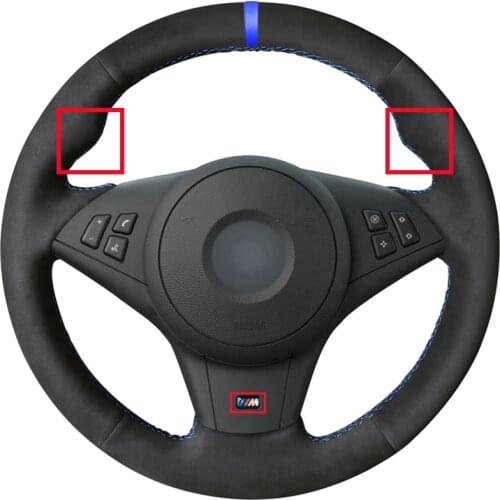 Black Suede Blue Marker Car Steering Wheel Cover for BMW E60 E63 E64 Cabrio M6 2005 2006 2007 2008 2009 2010 Accessories Parts