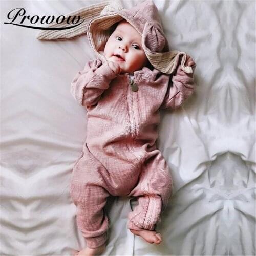 Prowow Solid Baby Rabbit Clothes Cartoon Newborn Jumpsuit For Kids Autumn Winter Babys Rompers Zipper Hooded Clothing For Baby