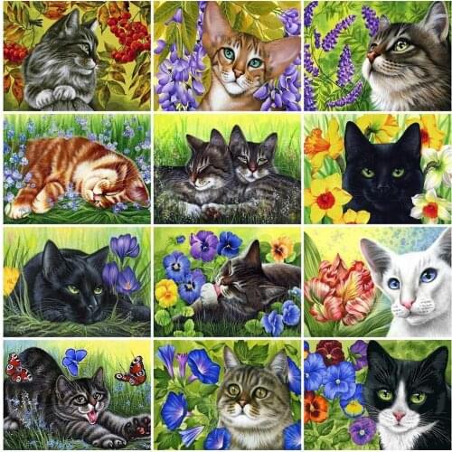 Evershine 5D DIY Diamond Painting Cat Craft Kit Diamond Embroidery Animal Diamond Mosaic Flower Home Decor Gift