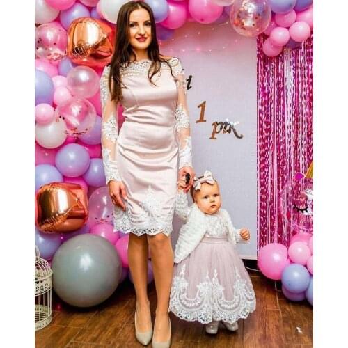 Mother Daugher Purple Lace Tulle Long Train Birthday Party Dresses Mom and Girls Photography Props Dresses Custom