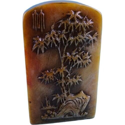 China Shoushan Stone Old Hand Carved Bamboo Map Image Statue Seal