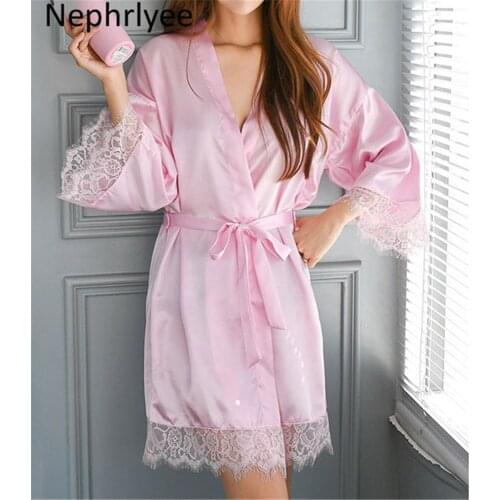 Simulated Silk Kimono Robe Bathrobe Women Silk Bridesmaid Robes Sexy Navy Blue Robes Satin Robe Ladies Dressing Gowns SLP001322