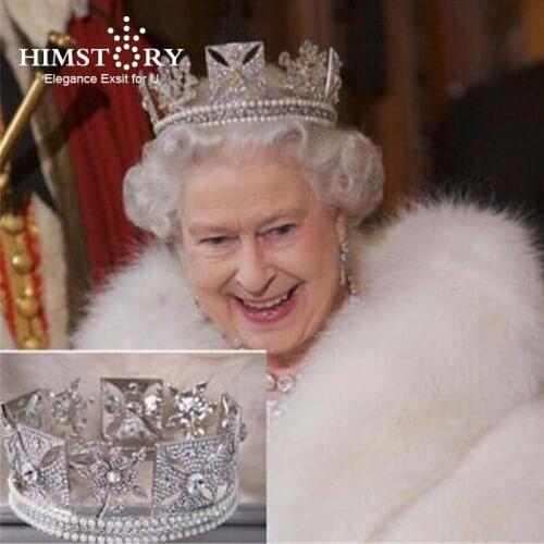 HIMSTORY Luxury Bridal Elizabeth Crown European Queen Crystal Pearl Headdress Wedding Hair Accessories Royal Headband Jewelry