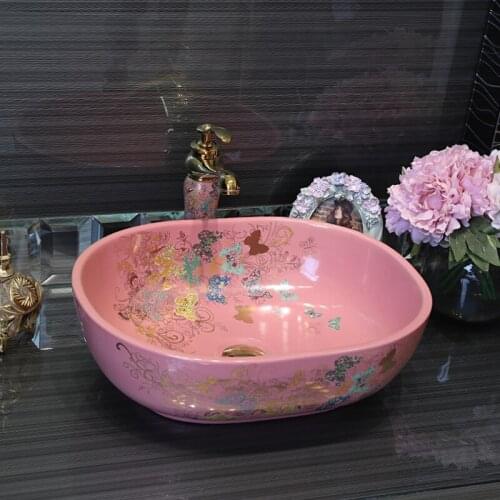 China Artistic Procelain Handmade Europe Vintage Lavabo Washbasin Ceramic Bathroom Sink Counter Top ceramic oval wash basin