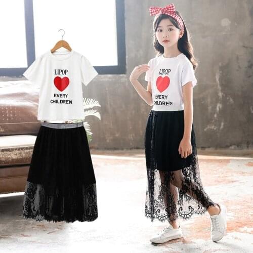 Summer Baby Girls Clothes Kids Short Sleeve T-shirt + Lace Skirt Suits Children Clothing Sets Girl Princess Outwear 6 8 9 12 Yrs