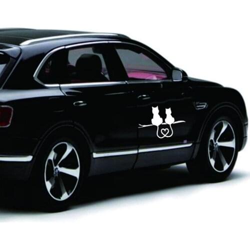 LKT Reflective Car Sticker Animal Cartoon Cat Two Kittens Love Cat Door Sticker Scratch Sticker