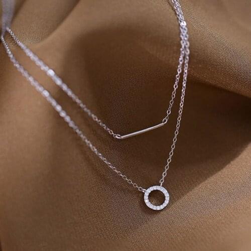 Fashion Necklace Dainty Double Layer Asymmetric Pendant Minimalism S925 Jewelry For Women Wedding Party Charm Punk Neck Chain