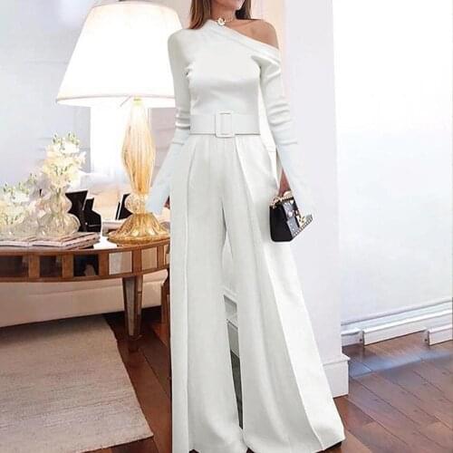 Fashion Jumpsuit Woman Long Sleeve Bodycon Tops&long Pants White Women Rompers Elegant Plus Size Wide Leg Flared Pants Jumpsuit