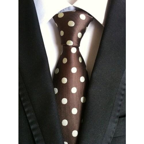 New Design Men Polka Dots Neck Ties Coffee Brown with Beige Big Spots