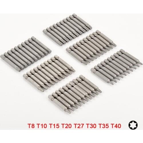 10pcs T9-T40 50mm Long Torx Screwdriver Bit Set Chrome Vanadium Steel 1/4 Inch 6.35mm Hex Shank Bits for Impact Screwdriver