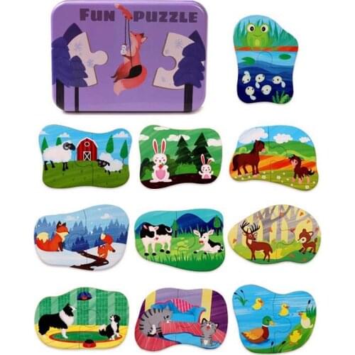 2020 New Wooden Puzzle Game Box For Kid Gift 10in1 Toddler Fun Cartoon Animals Parent-child puzzle Jigsaw Early Educational Toy