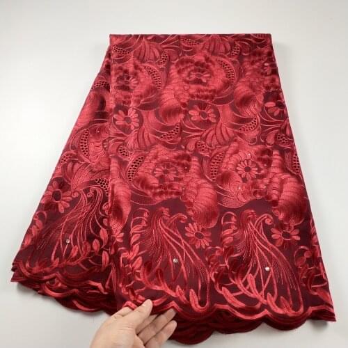 Latest 2021 African Lace Fabric Nigerian Swiss Dry 100%Cotton Lace Fabric With Stones Dubai Lace Fabric For Sewing 5Yards