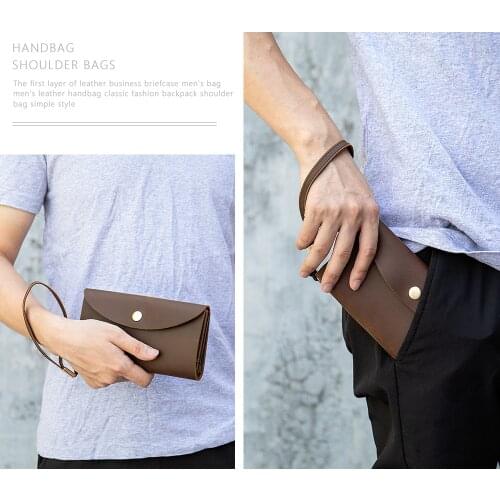 Oswego 2021 New Men Bag Nappa Leather Cowhide Wristlet Bag Zipper Daily Baguette Bag Coffee Retro Multi-card Coin Handbag