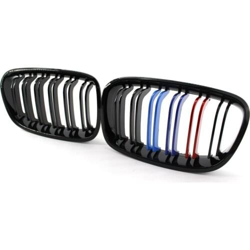 For BMW F20 F21 1 Series 2011 2012 2013 2014 Car Gloss Black M Color Front Kidney Grille Grill Double Line Slat