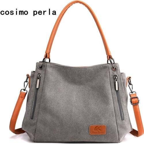 European Style Casual Simple Canvas Handbags Women Fashion Business Messenger Bag PU Patchwork Ladies Tote Shoulder Bag