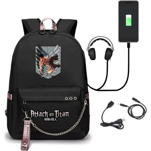 Attack on Titan Backpack Eren Cosplay Bag Shingeki No Kyojin USB Charging Schoolbag Unisex Daily Mochila Halloween Carnival