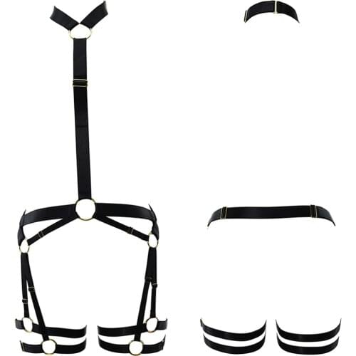 Sexy Bodysuit Rave Wear Harness Body Cage Women Lingerie Bra Goth Bondage Stockings Leg Adjustable Harness Garter Belt