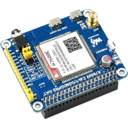 Waveshare A7600E LTE Cat-1 HAT For Raspberry Pi, Low Speed 4G Module, 2G GSM / GPRS Support, LBS Positioning