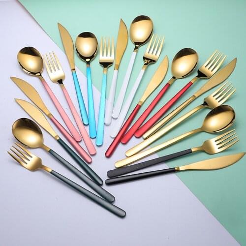 Stainless Steel Cutlery Forks Knives Spoons Tableware Set Kitchen Dinnerware Gold 3Pcs Spoon Fork Kitchen Dinner Dishwasher Safe