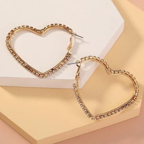 Rhinestone Love Heart Frame Hoop Earrings Charms Geometric Earrings Luxury Designer Jewelry for Women Party Gift