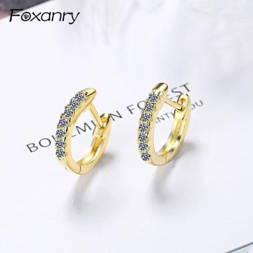 Foxanry Sparkling Single Crystal Stud Earrings 925 Sterling Silver Terndy Simple Earring Handmade Jewelry for Women Couples