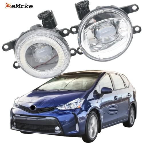 EEMRKE 2in1 LED Angel Eye Daytime Running Lights DRL + Cut-Line Lens Fog Lights for Toyota Prius V NA /Prius+ 2015 2016 2017