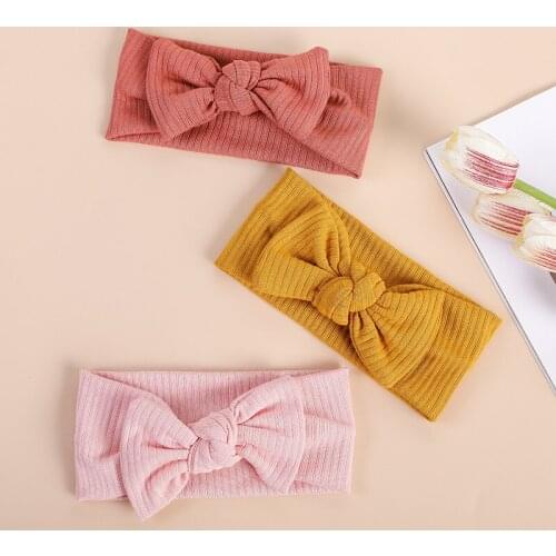 Knitted Cotton Baby Headband Solid Bowknot Children Bandanas Stretchy Soft Toddler Turban Tiaras for Girls Hair Accessories