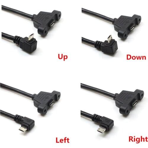Micro USB 5pin Up Down Left Right Angled Elbow Micro USB 2.0 Male to Female Extension Cable 30cm 50cm With Panel Mount Hole