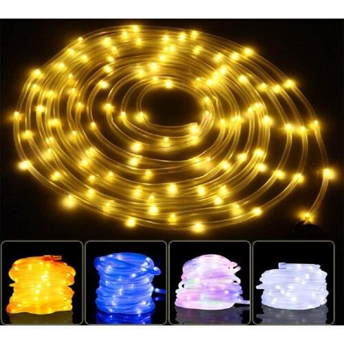 7M\12M Outdoor Solar Poered Rope Tube String Fairy Light Strip Waterproof Night Lamp Garland Garden Decoration led para jardin