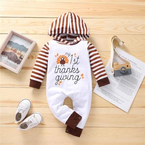 Spring Autun Fall Outfits Boys Girls Casual Cotton Romper Toddler Letter Stripe Print Hooded Jumpsuit Baby Clothing