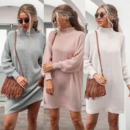 Knitting Wool Thick Warm Winter Women Clothing Casual Sweater Dress Off Shoulder Long Sleeve Loose Strap Bet Fashion Midi Dress