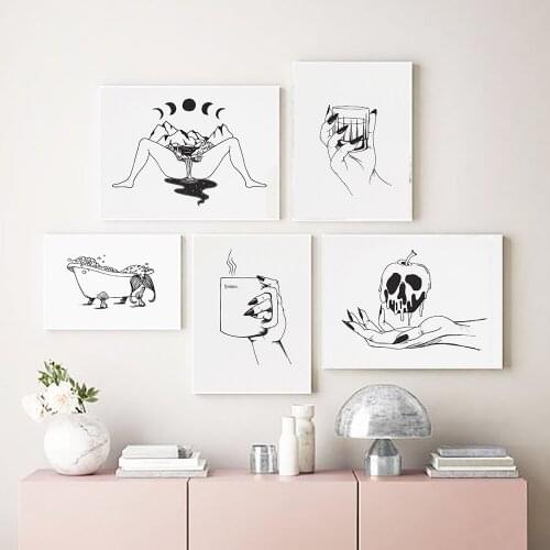 Poisonous apple in witch hand Art Print Mermaid in Bathtub wall art Bathroom Poster One Piece Home Decor Vintage Decoration